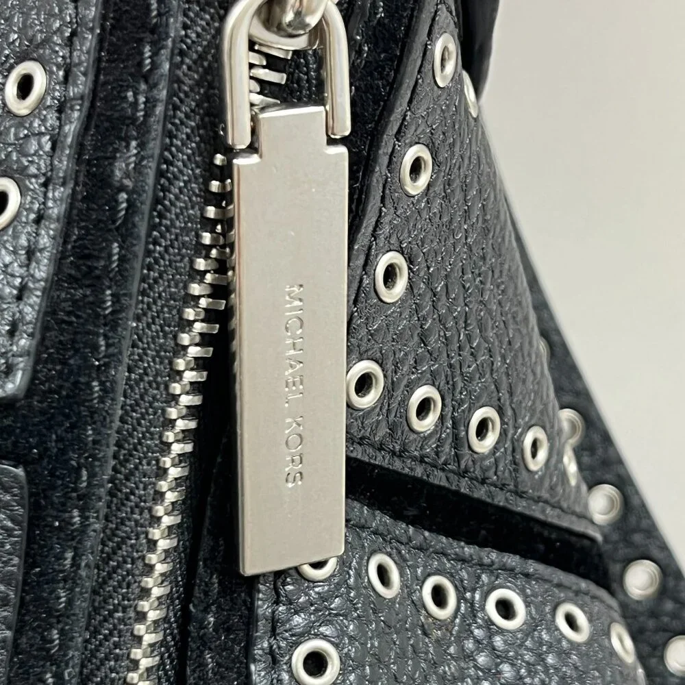 Michael Kors - Brooklyn Grommet Handbag Black Leather/ Silver Accents - NWT